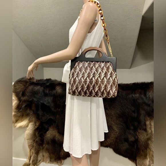 Handmade Genuine Hair-on Calf-hide Wooden Frame Top Handle Bag & 2 Strap Styles - Picture 3 of 16